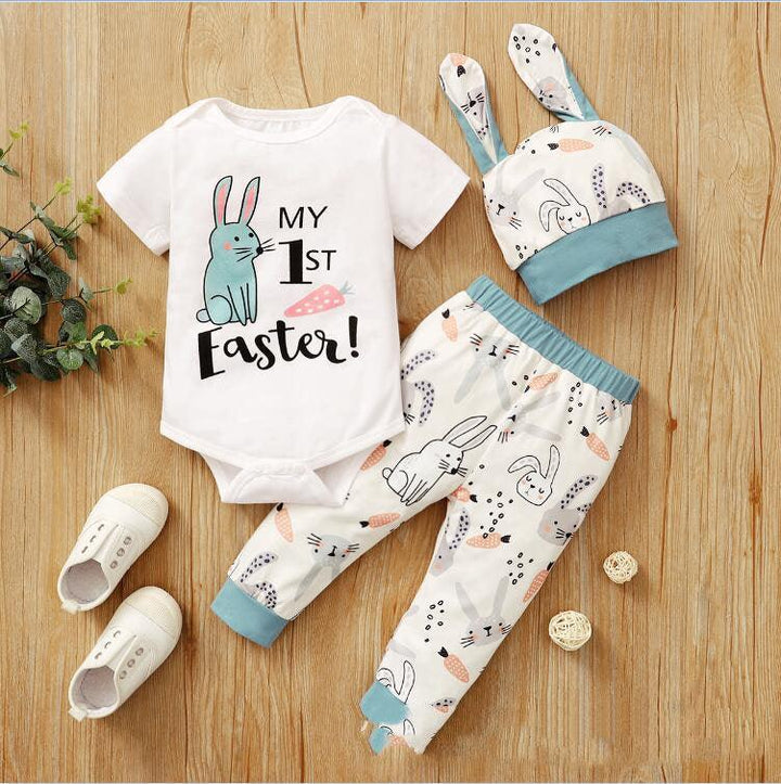 New Easter Print Rabbit Romper Three Piece 2 Colors - Mamofa Global Store