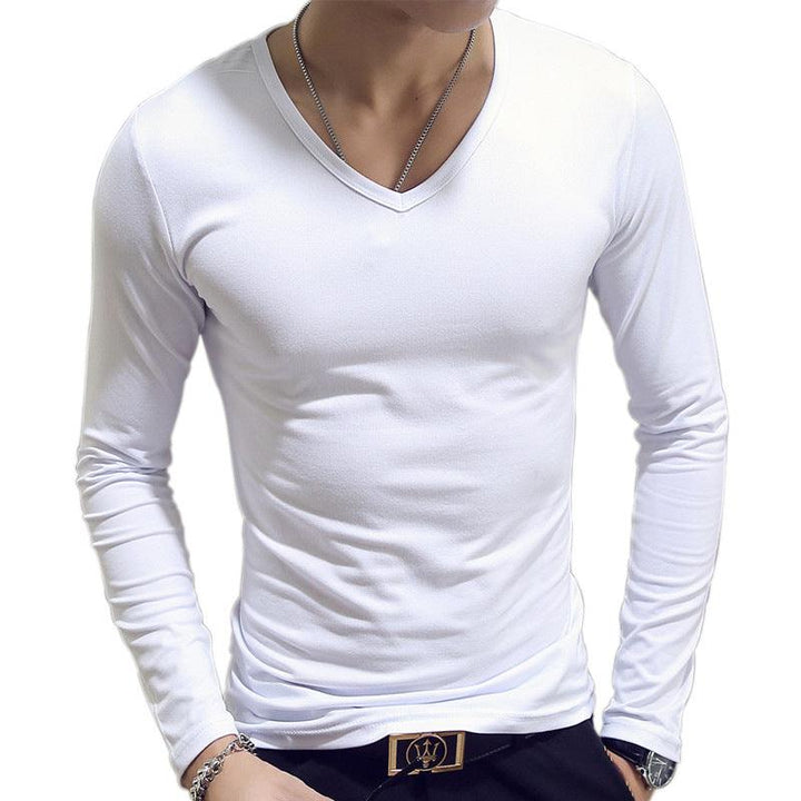 Slim-Fit Solid Color Round Neck Pullover Men's - Mamofa Global Store