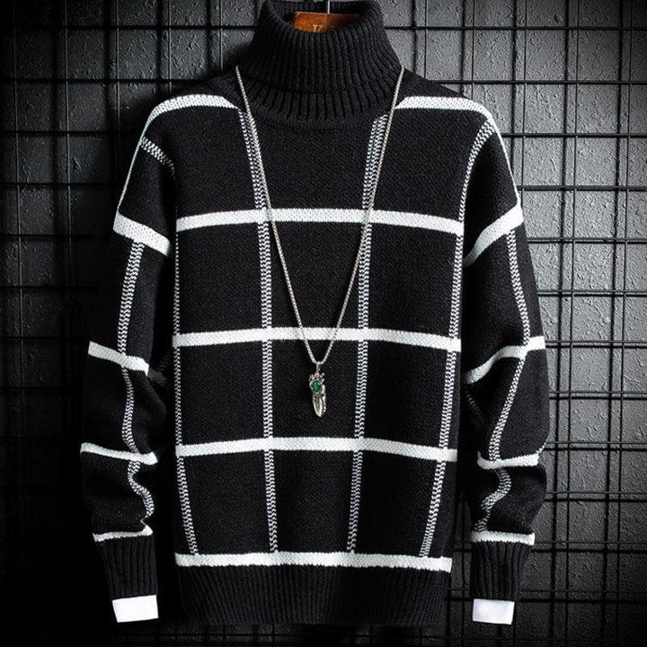 Korean Winter New Boys Sweater Fashion High Neck Bottoming Shirt Loose Casual Plaid Warm Sweater - Mamofa Global Store