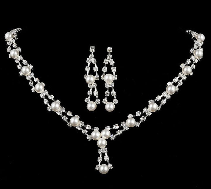 Simple bride jewelry full drill pearl necklace, wedding Rhinestone Necklace, married two sets of women - Mamofa Global Store