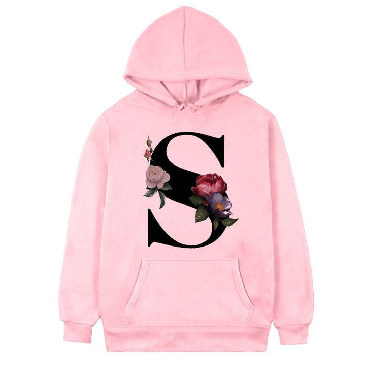 Women's 26-letter Flowers Printed Fleece Hoodie - Mamofa Global Store