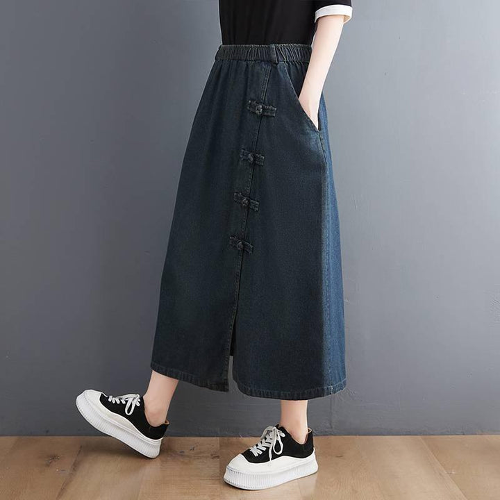 Artistic Retro Buckle Denim Skirt - Mamofa Global Store