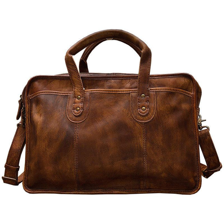 Men's Vintage First Layer Leather Travel Briefcase - Mamofa Global Store