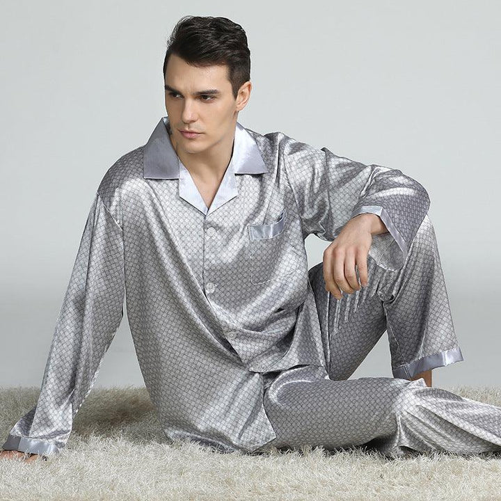 Men's Printed Silk Pajamas Spring And Summer Long-Sleeved Suit - Mamofa Global Store