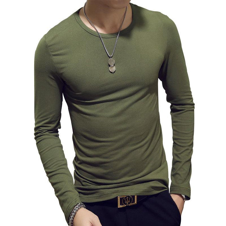 Slim-Fit Solid Color Round Neck Pullover Men's - Mamofa Global Store