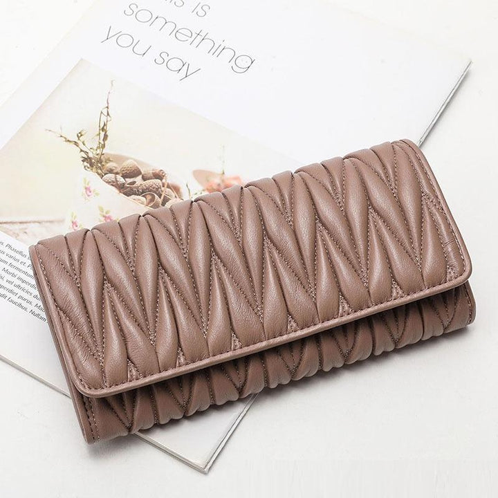 Women's Fashion Multi-card-slot Pleated Long Genuine Leather Wallet - Mamofa Global Store