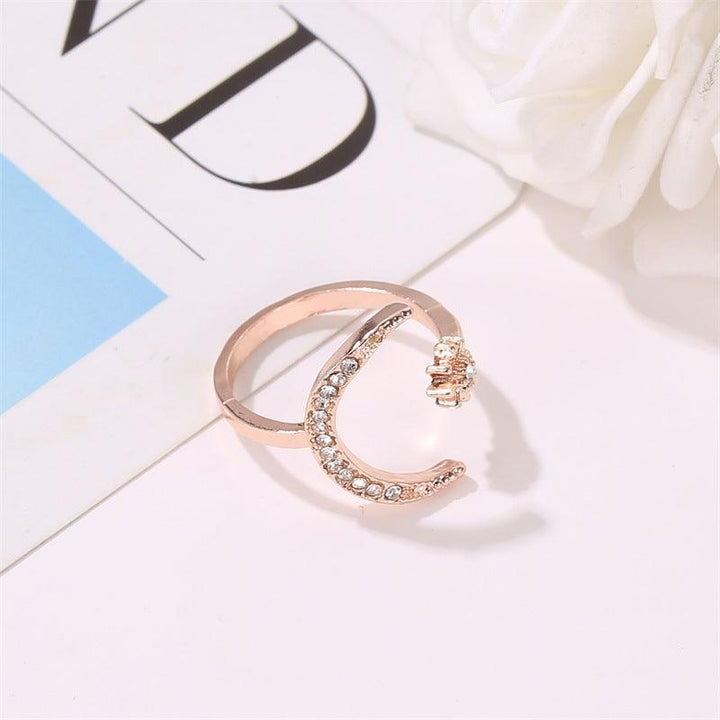 Moon And Star Opening Rings Fashion Rhinestones Personalized Jewelry For Women - Mamofa Global Store