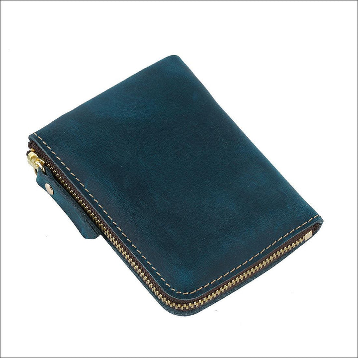 Handmade Short Vintage Crazy Horse Leather Zipper Wallet - Mamofa Global Store