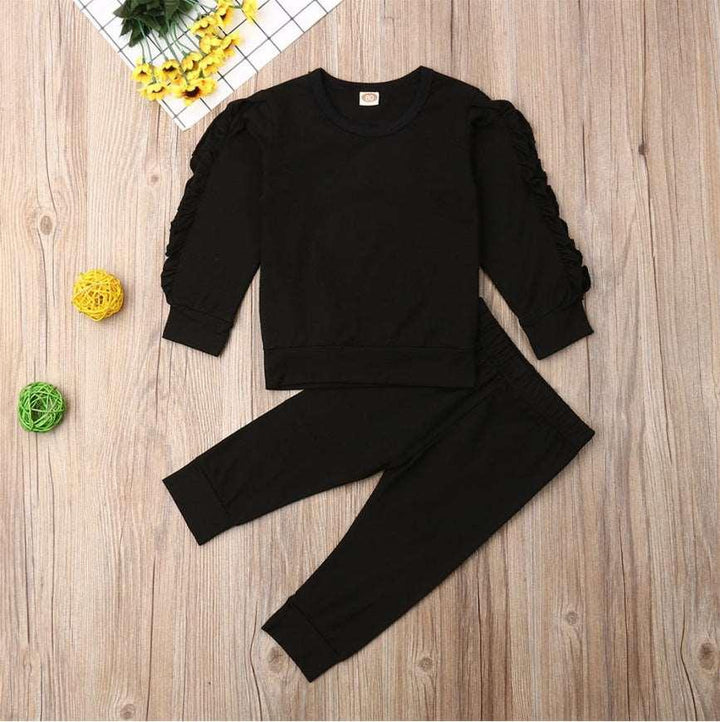 Newborn Baby Boys Girls Ruffles Jumper Solid Long Sleeve Sweatshirt Tops Pants Infant Kids 2Pcs Outfits Clothes Set Fall Clothes - Mamofa Global Store