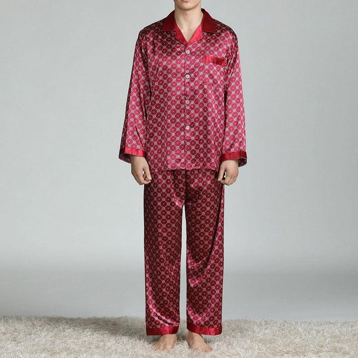 Men's Printed Silk Pajamas Spring And Summer Long-Sleeved Suit - Mamofa Global Store