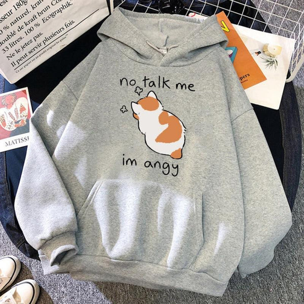 No Talk Me Cute Angry Cat Print Women Hoodie - Mamofa Global Store