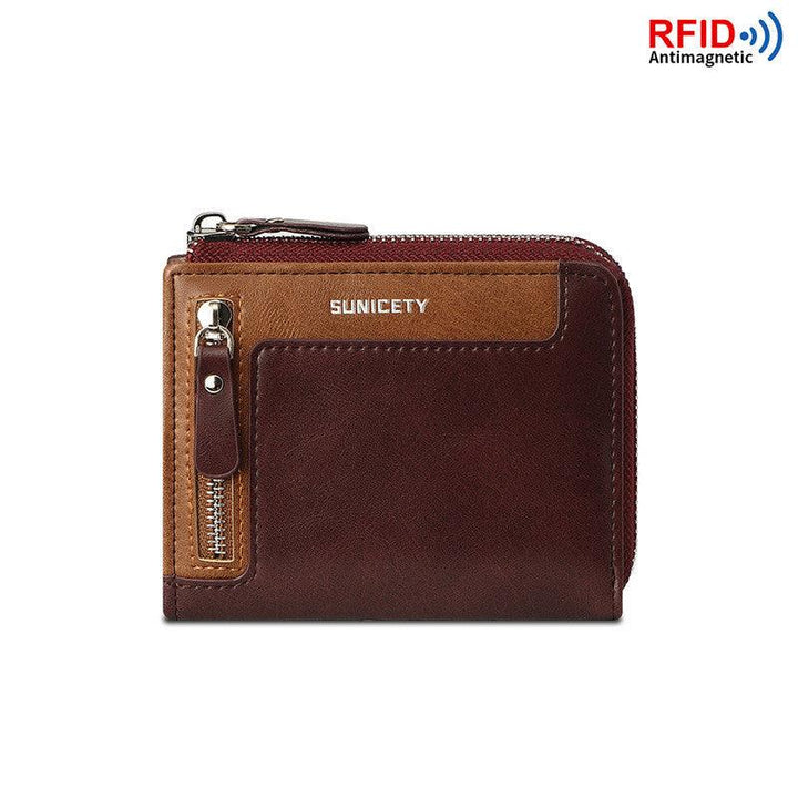 Men's Short Fashion Leather Zipper RFID Wallet - Mamofa Global Store