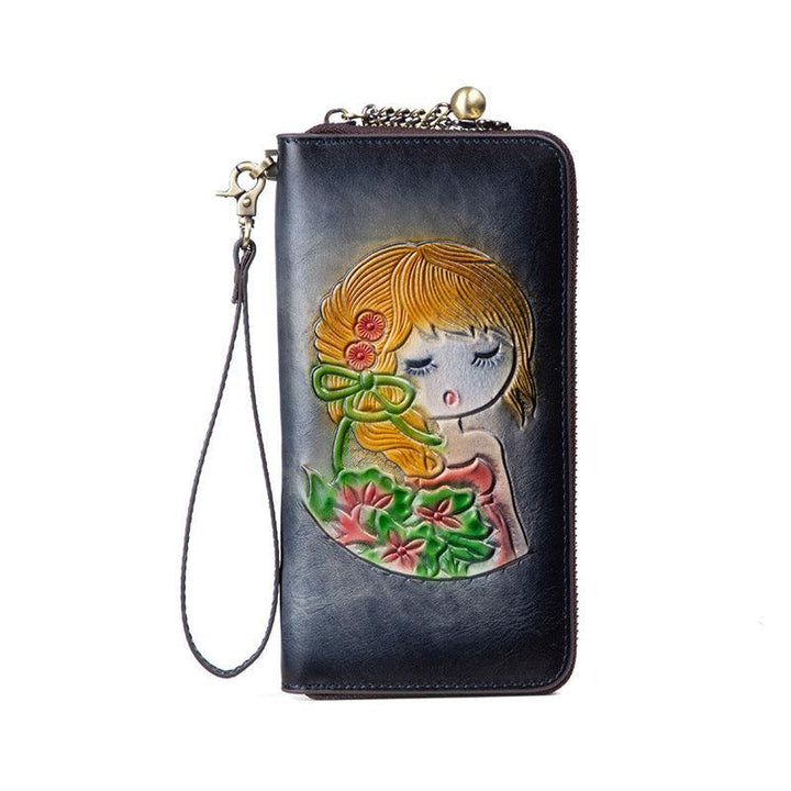 RFID Anti-theft Swiping Women's Handmade First Layer Cowhide Wallet - Mamofa Global Store