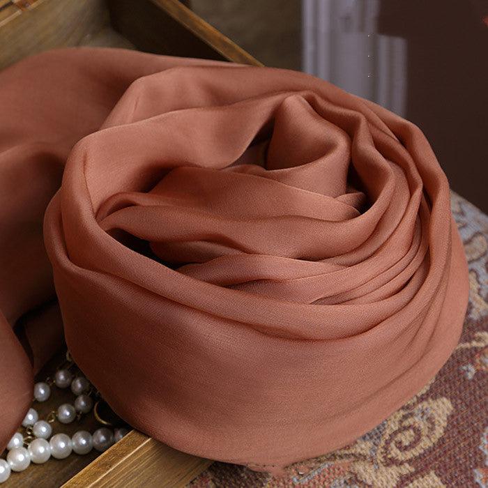 Women's Brown Long Solid Color Mulberry Scarf - Mamofa Global Store