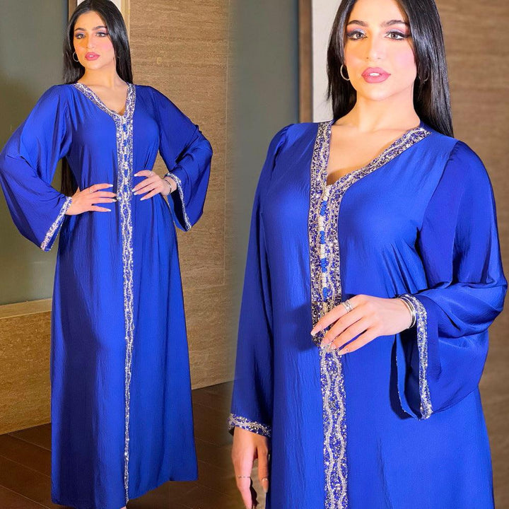 Women's Blue Hot Diamond Dress Arab Dubai Robe - Mamofa Global Store