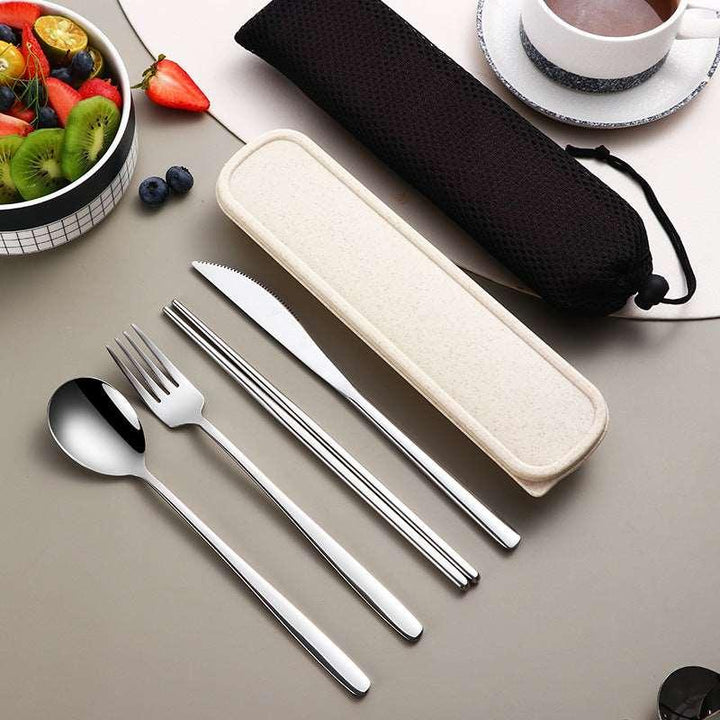 304 Dinnerware Set Flatware Kitchen Accessories Camping Travel Sets Gold Knife Fork Spoon Portable Cutlery Sets With Case - Mamofa Global Store