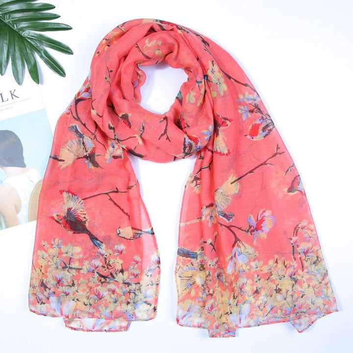 Yarn Branches Bird Magpie Print Paris Scarf - Mamofa Global Store