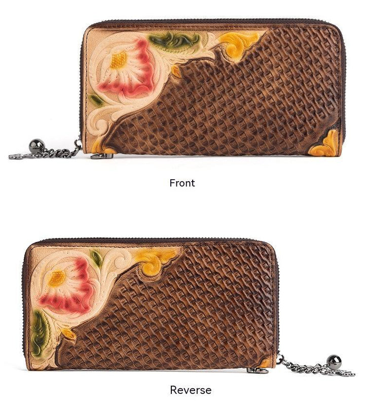 Fashion Retro Hand-painted Tree High Leather Mid-length Clutch Purse - Mamofa Global Store