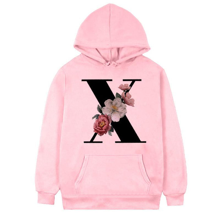 Women's 26-letter Flowers Printed Fleece Hoodie - Mamofa Global Store