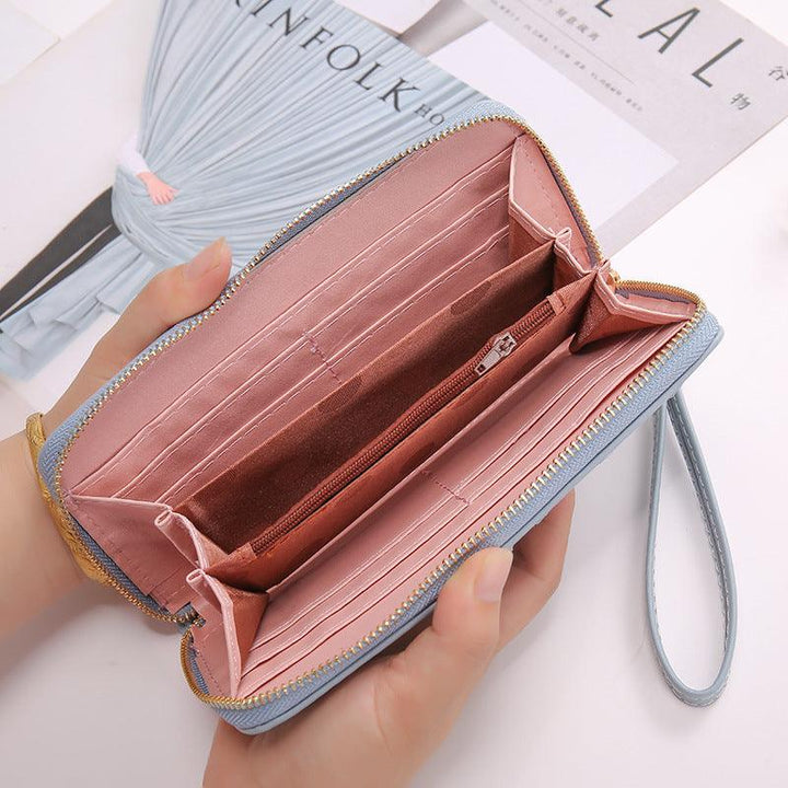 Long Crown Embroidery Thread Single Zip Clutch Wallet Women - Mamofa Global Store