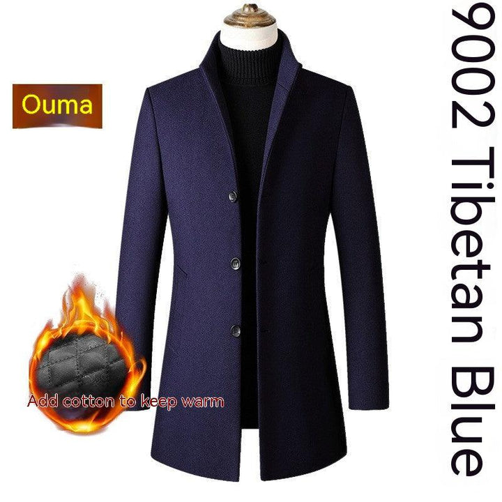 Single-breasted Stand Collar Wool Woolen Men's Coat - Mamofa Global Store