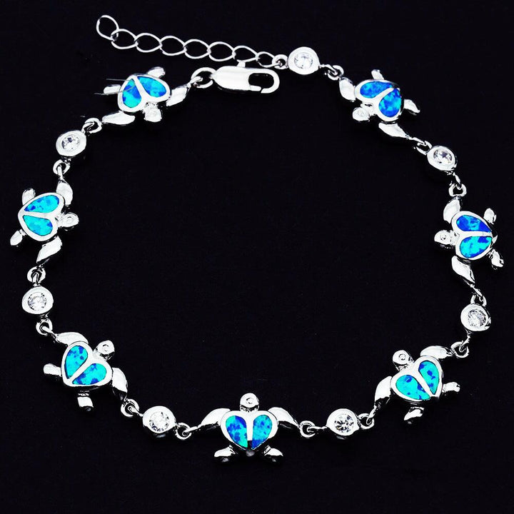 Silver Bracelet Classic Fashion Inlaid Opel OPAL Turtle Bracelet - Mamofa Global Store