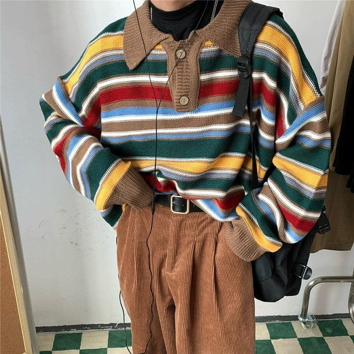 New Vintage Colored Striped Polo Knit - Mamofa Global Store