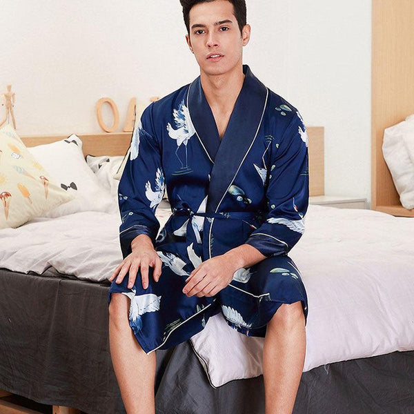 Long-Sleeved Nightgown Men's Bathrobe Silk Homewear - Mamofa Global Store