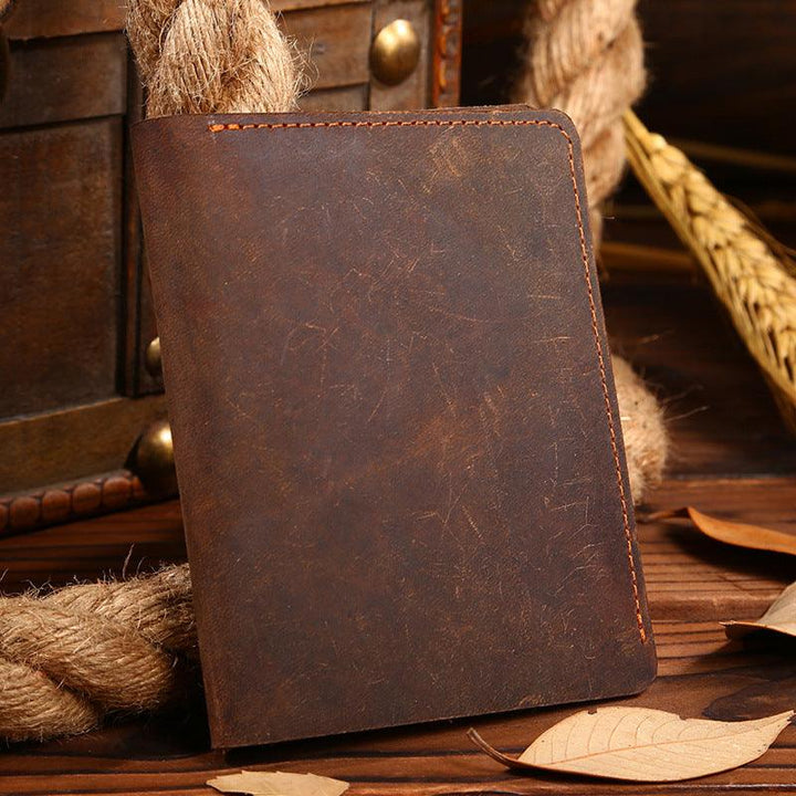 Vintage Crazy Horse Leather Men's Short Wallet - Mamofa Global Store