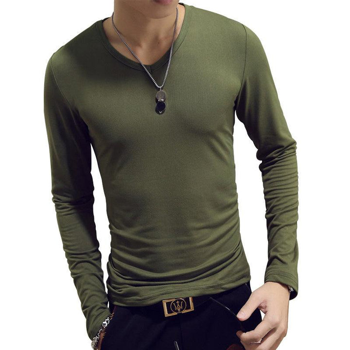 Slim-Fit Solid Color Round Neck Pullover Men's - Mamofa Global Store