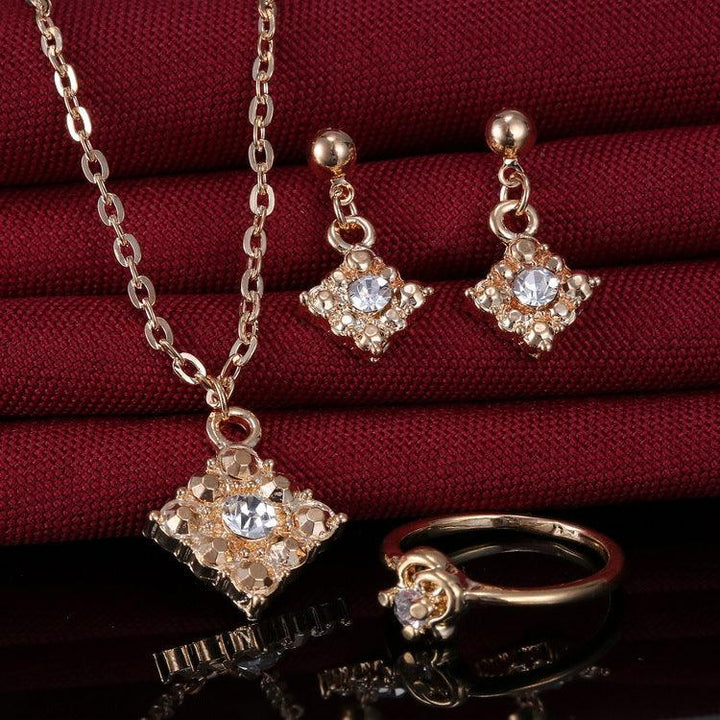 Diamond necklace, earring, ring, lady jewelry, square bridal jewelry set wholesale - Mamofa Global Store