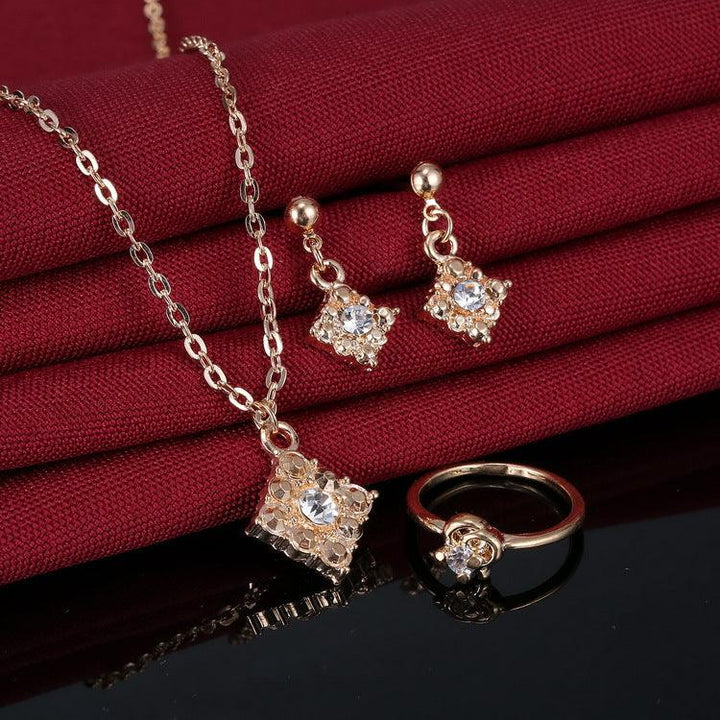 Diamond necklace, earring, ring, lady jewelry, square bridal jewelry set wholesale - Mamofa Global Store