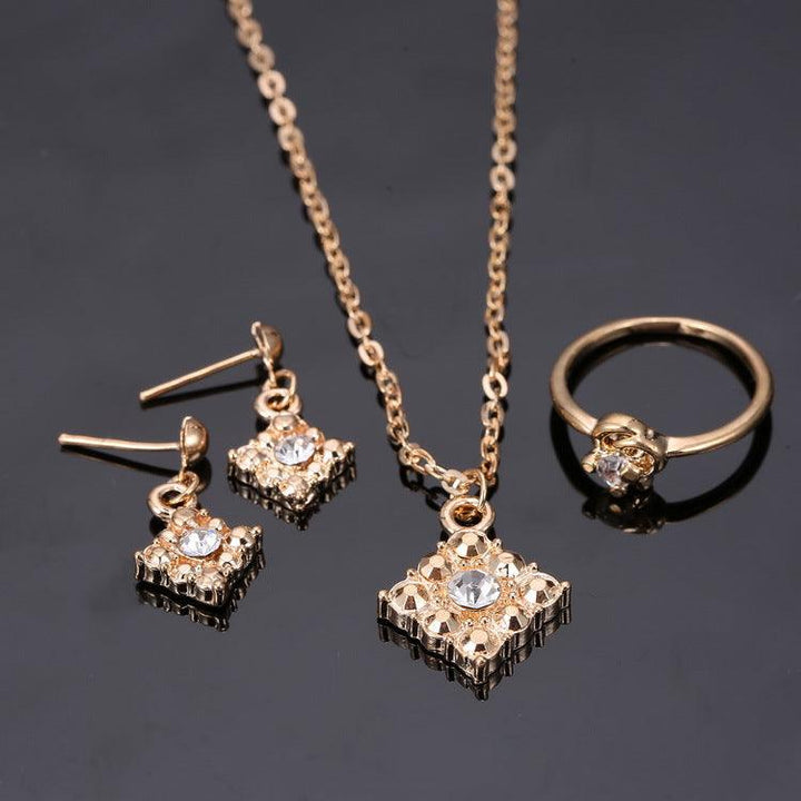 Diamond necklace, earring, ring, lady jewelry, square bridal jewelry set wholesale - Mamofa Global Store