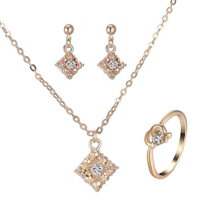 Diamond necklace, earring, ring, lady jewelry, square bridal jewelry set wholesale - Mamofa Global Store