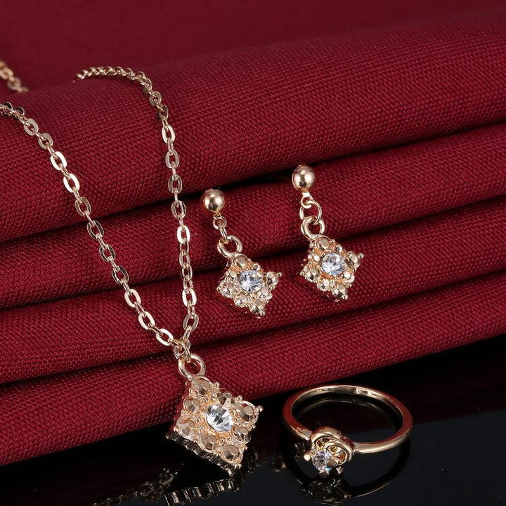 Diamond necklace, earring, ring, lady jewelry, square bridal jewelry set wholesale - Mamofa Global Store