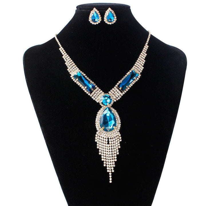 S151 fashion bridal jewelry set, tassel diamond, colorful micro wedding jewelry, necklace, earring set - Mamofa Global Store