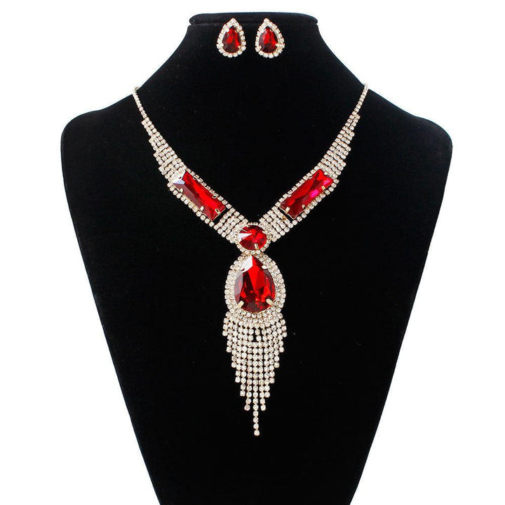 S151 fashion bridal jewelry set, tassel diamond, colorful micro wedding jewelry, necklace, earring set - Mamofa Global Store