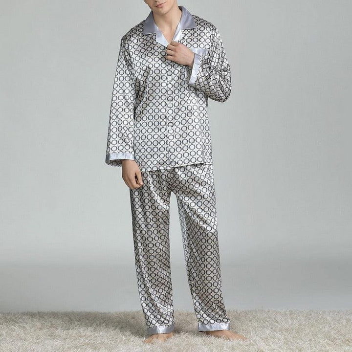 Men's Printed Silk Pajamas Spring And Summer Long-Sleeved Suit - Mamofa Global Store