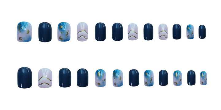 Sea Blue Smudged Fake Nail Stickers Wear Nails - Mamofa Global Store