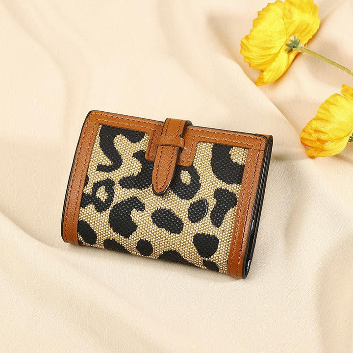 Women's Wallet Short New Leopard Print Pull-belt Multi-functional Large Capacity Tri-fold Retro Multiple Card Slots Clutch Card Holder - Mamofa Global Store