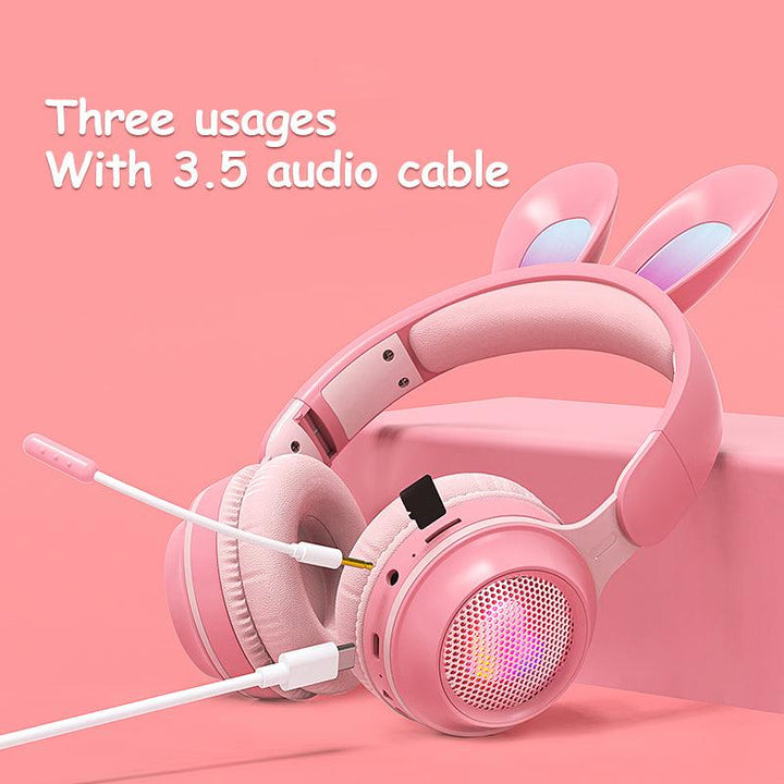 Rabbit Ear Headphones Wireless Luminous Extendable Wheat Headphones - Mamofa Global Store