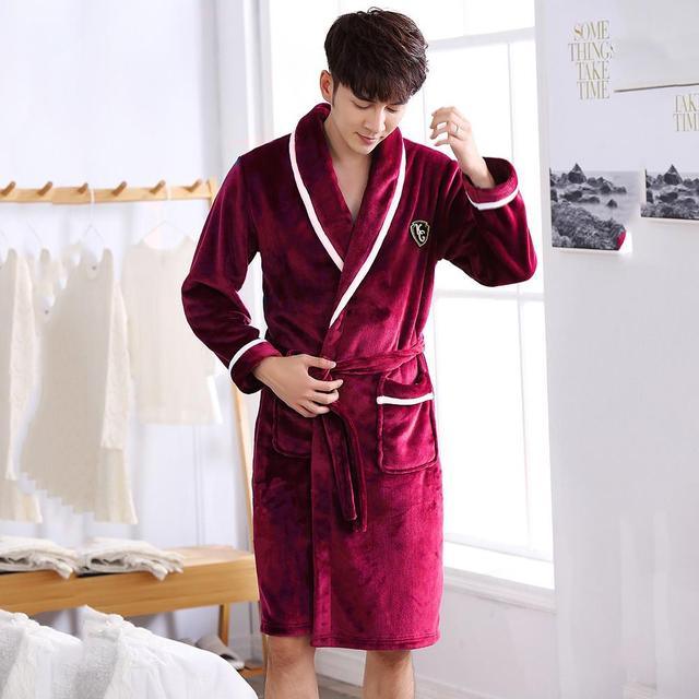 Winter Flannel Lovers Robe Gown Elegant Solid Casual Sleepwe - Mamofa Global Store