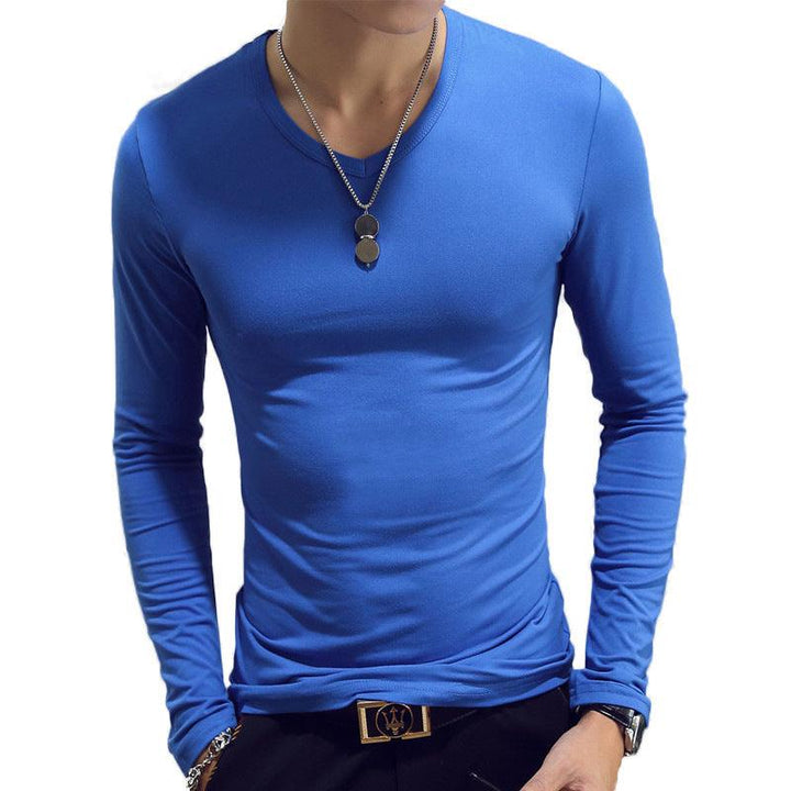 Slim-Fit Solid Color Round Neck Pullover Men's - Mamofa Global Store