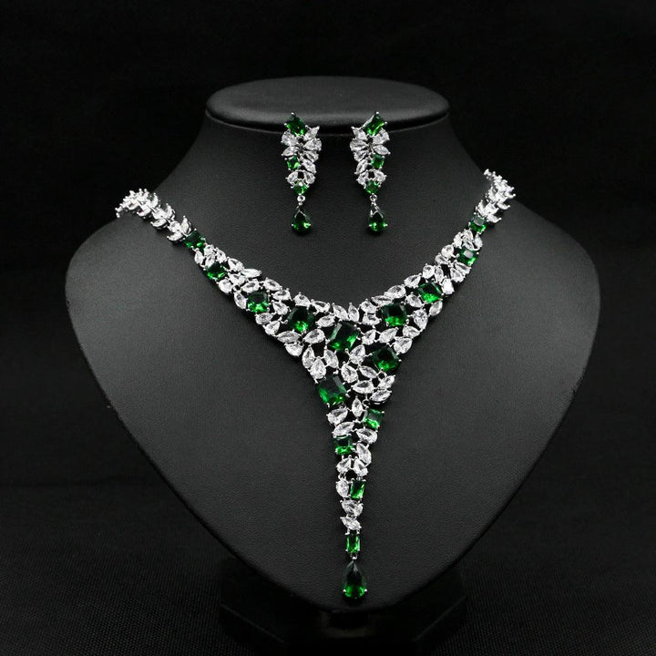 Colorful Zircon Necklace Set Wedding Dress Wedding Earring Accessories - Mamofa Global Store