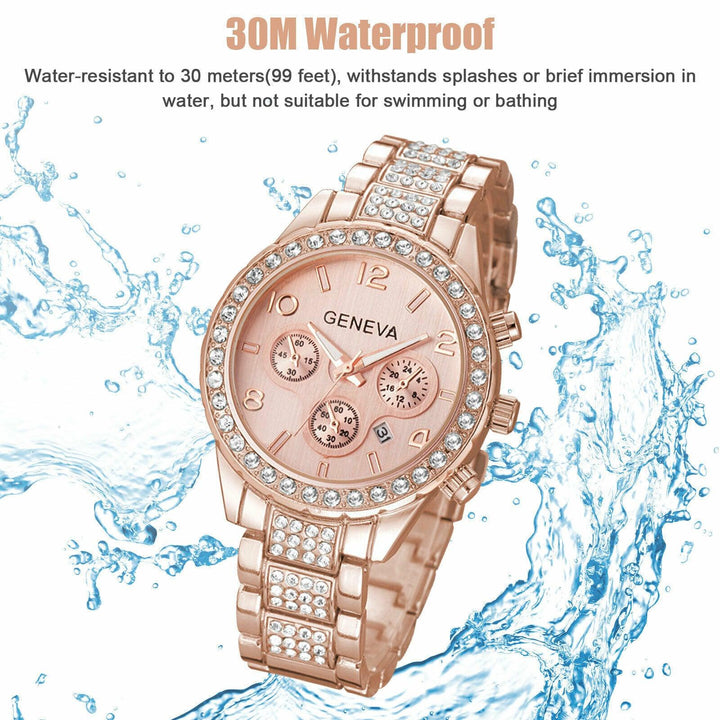 Waterproof Women Luxury Classic Stainless Steel Crystal Quartz Round Wrist Watch - Mamofa Global Store