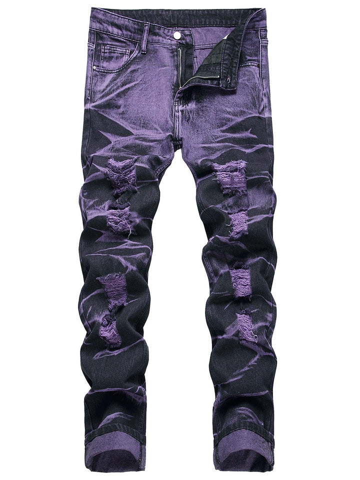 Purple And Black Fried Ripped Denim Trousers - Mamofa Global Store