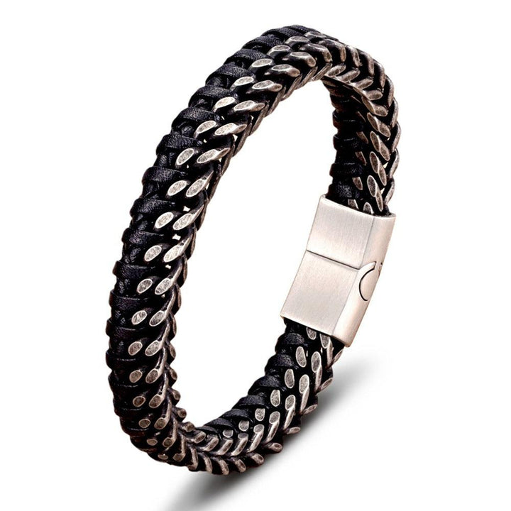 Vintage Leather Woven Men's Stainless Steel Buckle Bracelet - Mamofa Global Store