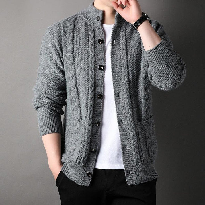 Young And Middle-aged Thick Knit Cardigan Retro Jacquard Loose-fitting Sweater Jacket - Mamofa Global Store