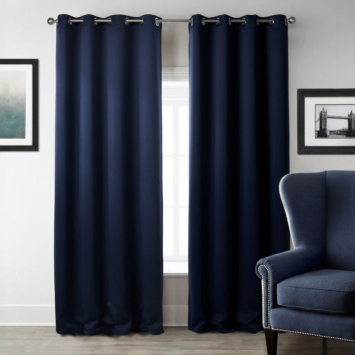 Dark Blue Bedroom Blackout Fabric Printed Curtains - Mamofa Global Store