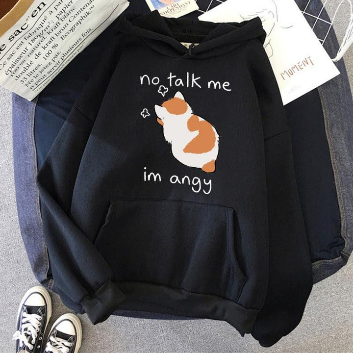 No Talk Me Cute Angry Cat Print Women Hoodie - Mamofa Global Store